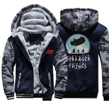 

2020 men hoodie camouflage plus velvet stranger things hooded thick zipper sweatshirt autumn winter long-sleeved comfort jackets
