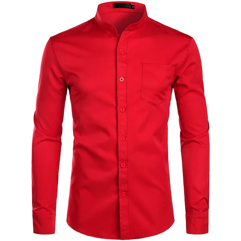 Mandarin Collar Shirt Male Long Sleeve 