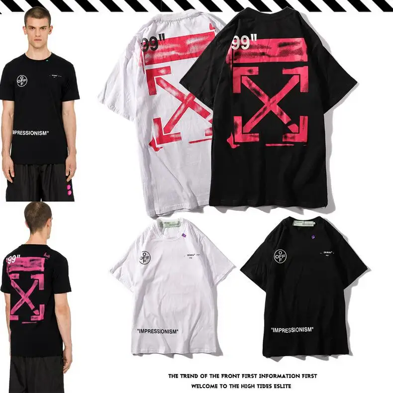 "99" граффити стрелы Off-White OW для мужчин и женщин унисекс пара влюбленных моделей хлопок Повседневная мода короткий рукав круглый вырез Футболка