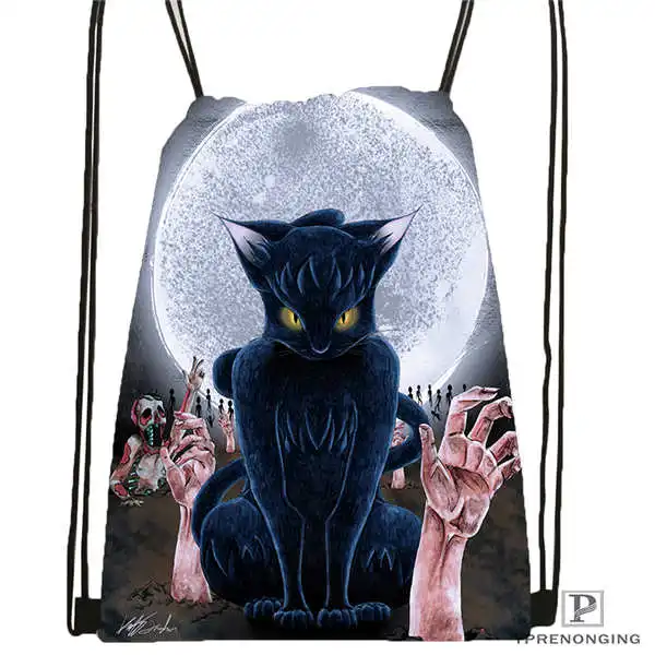 Drawstring Backpack Индивидуальная походная сумка на шнурке с изображением лунного кота, милый рюкзак для детей(черная спинка), 31x40 см#180612-03-1 - Цвет: Drawstring Backpack