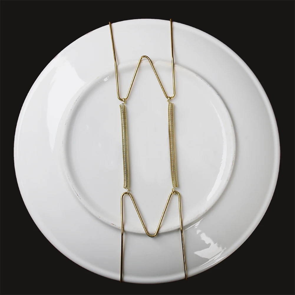 

Type W Plate Dish Display Rack Hangers Holder Metal Invisible W-type Spring Plates Hanging Hook Home decorating porch Decor