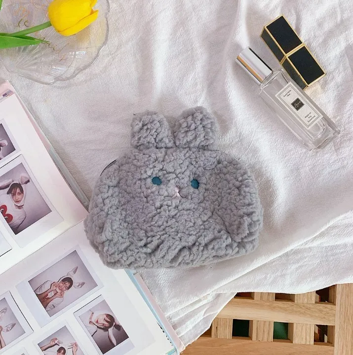 Gray cashmere Женские зимние домашние тапочки с милыми кроличьими модель большой Ёмкость кашемир Карандаш Чехол косметичка Kawaii Большой Ёмкость Студенческая сумка для хранения школьных канцелярских принадлежностей - Цвет: Gray cashmere