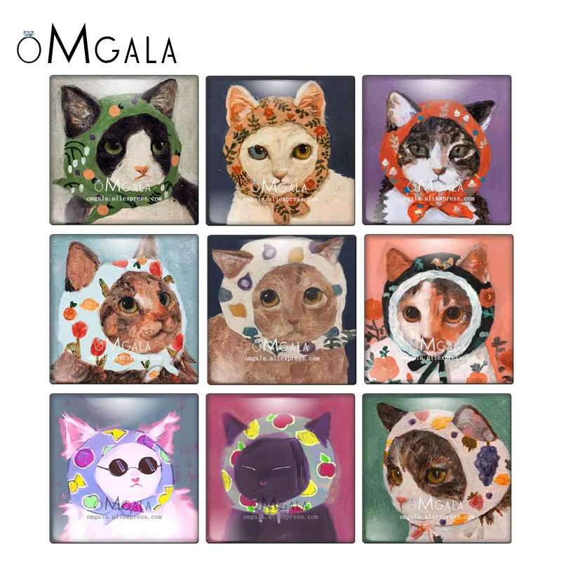 

Oil Paintings Lovely Cat Art Images 10pcs Mixed 12mm/20mm/25mm/30mm photo glass cabochon demo flat back Making findings