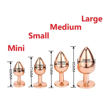 Mini small medium large set Crystal Heart round rose gold rainbow Metal anal beads butt plug Jewelry insert vibrator sex toy 6