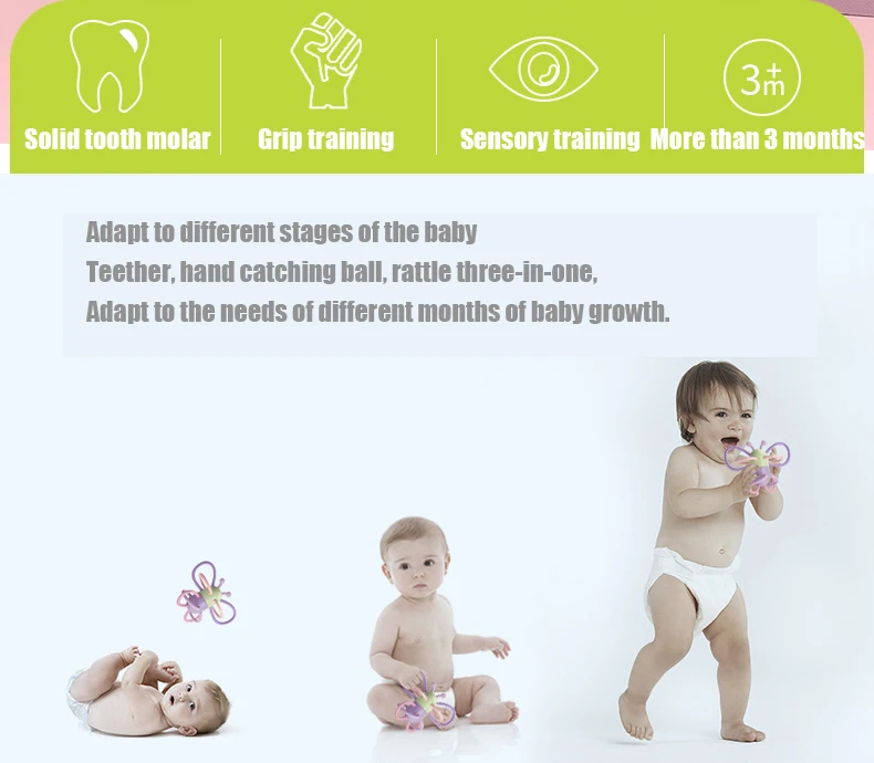 Hogokids, Прорезыватель для зубов для малышей, подарок для душа, Мультяшные животные, силиконовый прорезыватель, пищевая игрушка для кормления детей, бабочка