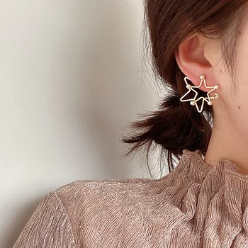 

FFLACELL 2020 Fashion Design Gold Double Multi Layers Earrings Hollow Out Small Star Shaped Stud Earrings Simplicity Earring