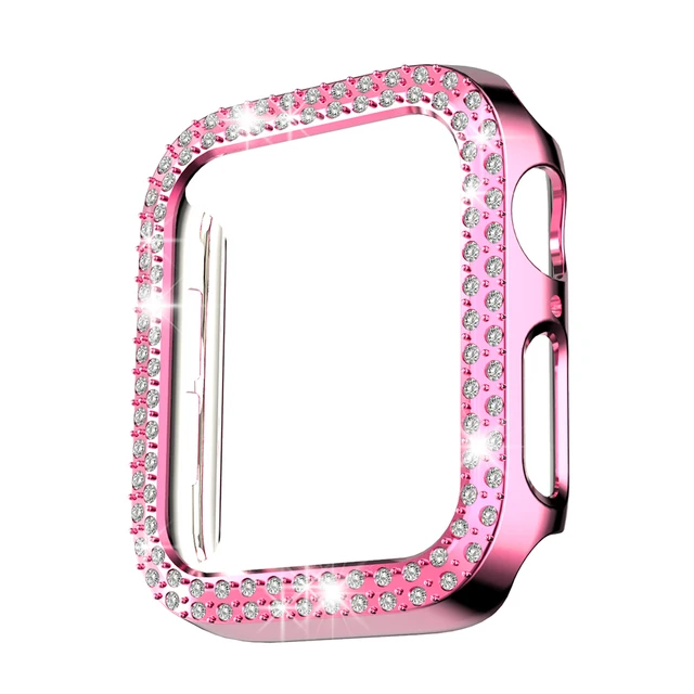 Diamond Cover for Apple Watch Case Series 7 6 SE 5 4 3 2 1 45mm 41mm for Iwatch 40mm 44mm 38MM 42MM Bumpe Protective Bling Cases Pink
