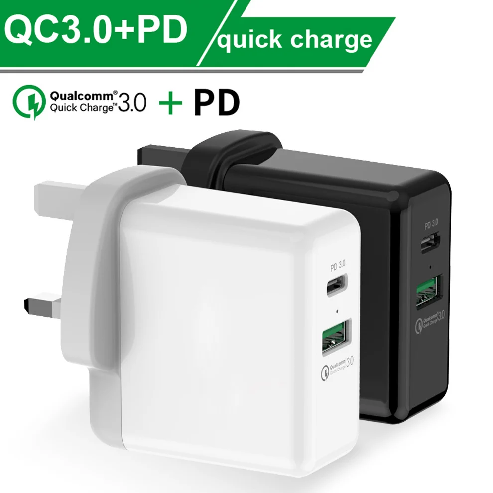 VIPATEEY US/EU 36W быстрое зарядное устройство Зарядное устройство с PD3.0 и QC3.0 Порты 2-Порты и разъёмы USB Зарядное устройство для iPhone samsung Galaxy MacBook Pro/iPad