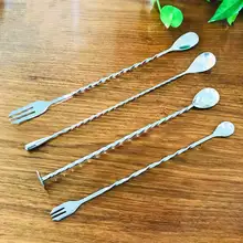 1 шт., Коктейльная вилка, ложка, нержавеющая сталь, коктейль-бар, прочная барная техника, стержень для перемешивания, спиральная форма, двойная головка, кухонная утварь