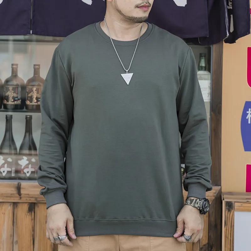 

6-color Plus Size Men's solid color sweatshirt Spring and Autumn casual Round neck loose pullover male Brand 5XL 6XL 7XL 8XL