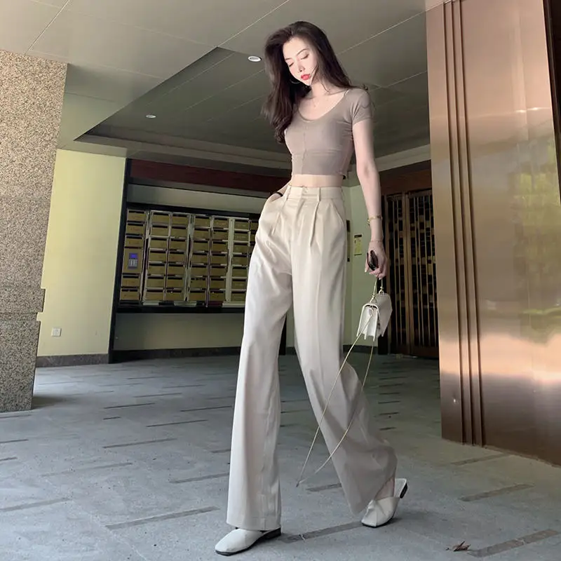 Длинные широкие брюки, женские Pantalon, женские летние обтягивающие офисные штаны с высокой талией, Женские однотонные свободные брюки, женские C5559 - Цвет: beige white