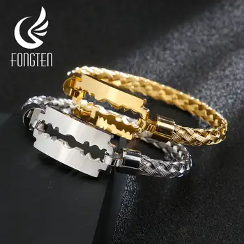 

Fongten Blade Shape Bracelet Black Link Chain Stainless Steel Gothic Style Men Bracelets Jewelry