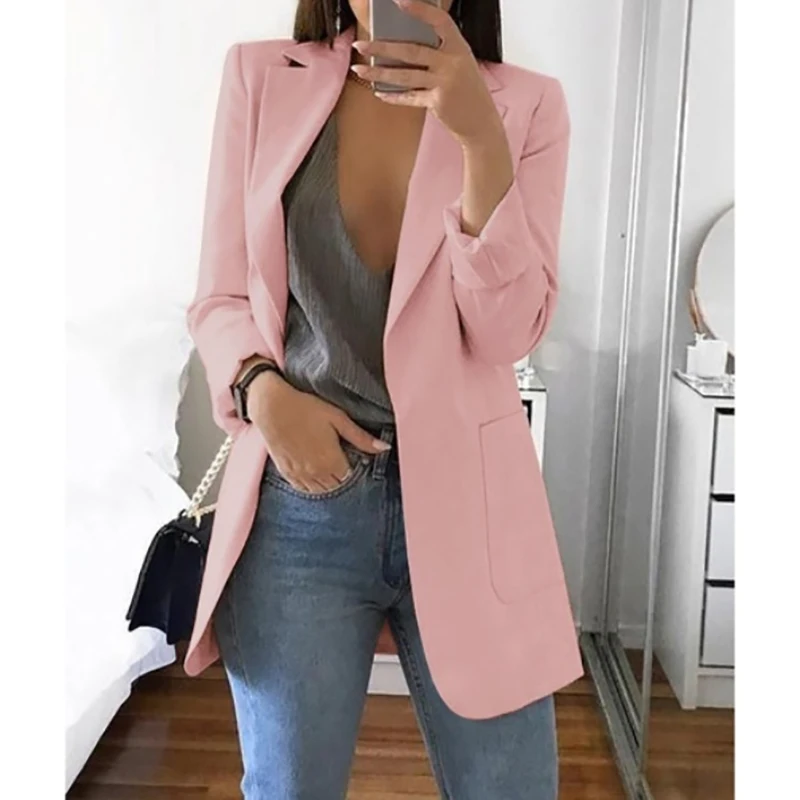 Pink Тонкий Тренч офисные Элегантные Осенние пальто женские кардиган с оборкой ПАЛЬТО МОДНЫЙ отложной воротник 5XL плюс Размер GV085 - Цвет: Pink