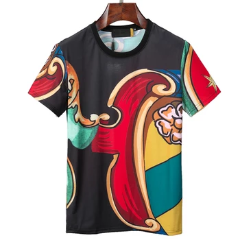 

pattern print short-sleeved T-shirt men's 2020 European and American fashion trend new self-cultivation round neck casual