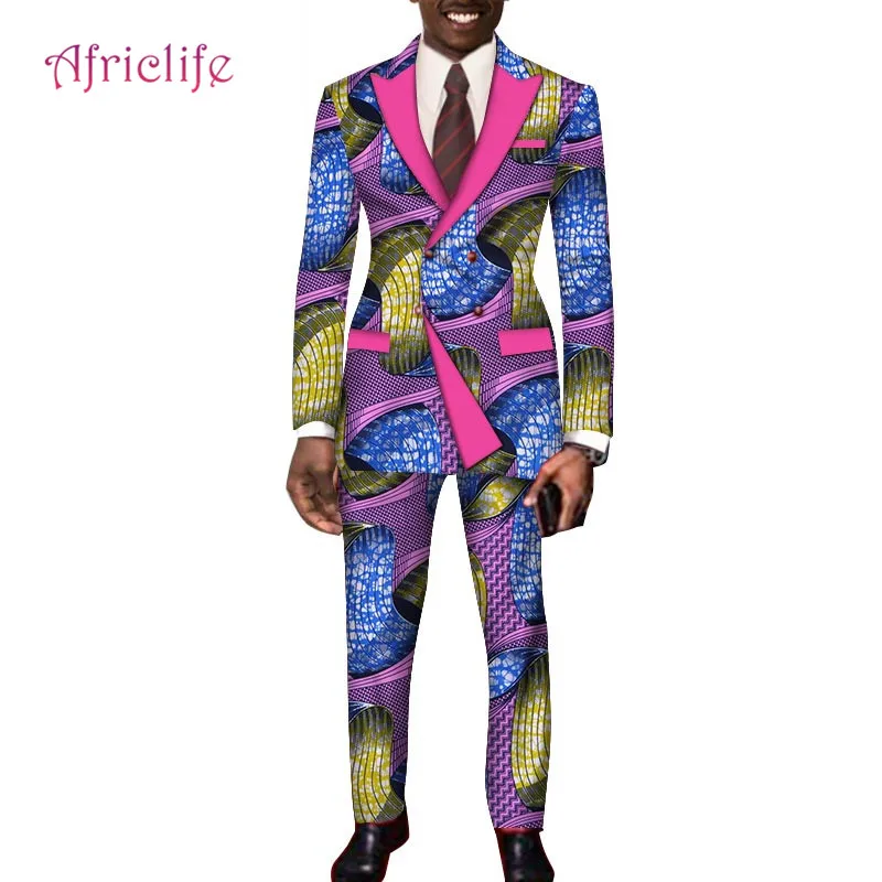 Новые африканские брючные костюмы для мужчин Анкара принт костюмы человек блейзер+ брюки 2 шт. набор на заказ Свадебные/выполнения Дашики наряды wyn252 - Цвет: 5