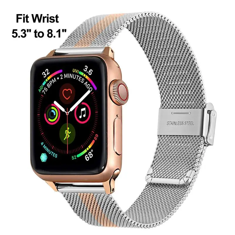 Миланская петля, ремешок из нержавеющей стали для часов Apple Watch iWatch, серия 5, 4, 3, 2, 1, 44 мм, 40 мм, 42 мм, 38 мм, сетчатый ремешок, браслет