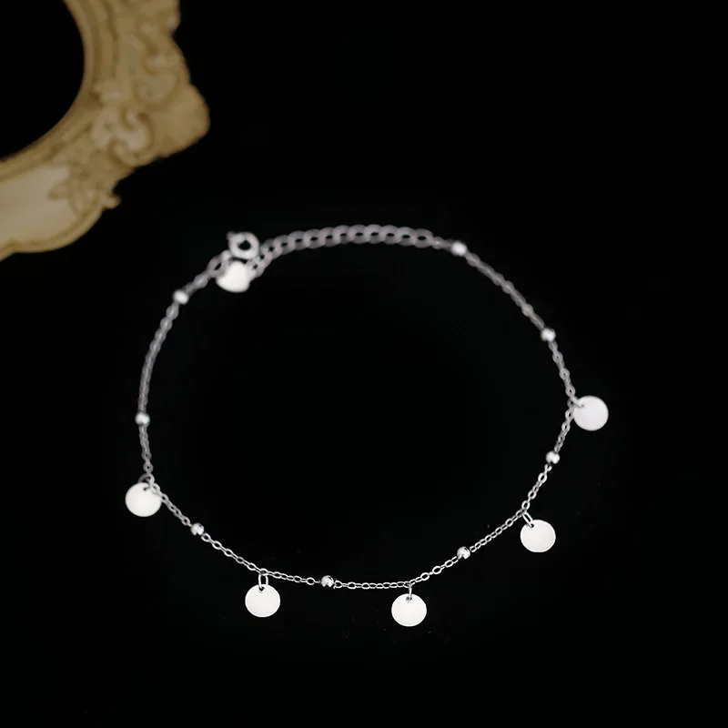 Evimi 925 Silver Color Anklet for Women New Trendy Elegant Charming Sweet Wafer Tassel Design Girl Party Jewelry Lover Gift