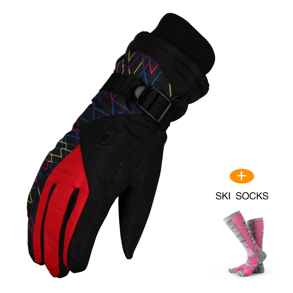 Красный Ski Gloves(1 Pair) Warm Gloves for Men and Women Touch Screen Windproof Waterproof Non-Slip Outdoor Winter Gloves and Get 1 Pai - Цвет: Красный