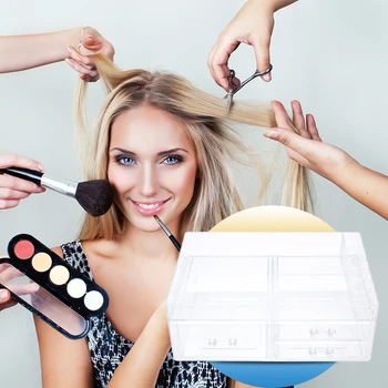 

Clear Acrylic Makeup Organizer Storage Box Lipstick Nail Polish Display Stand Office Sundries Make Up Container Boxes