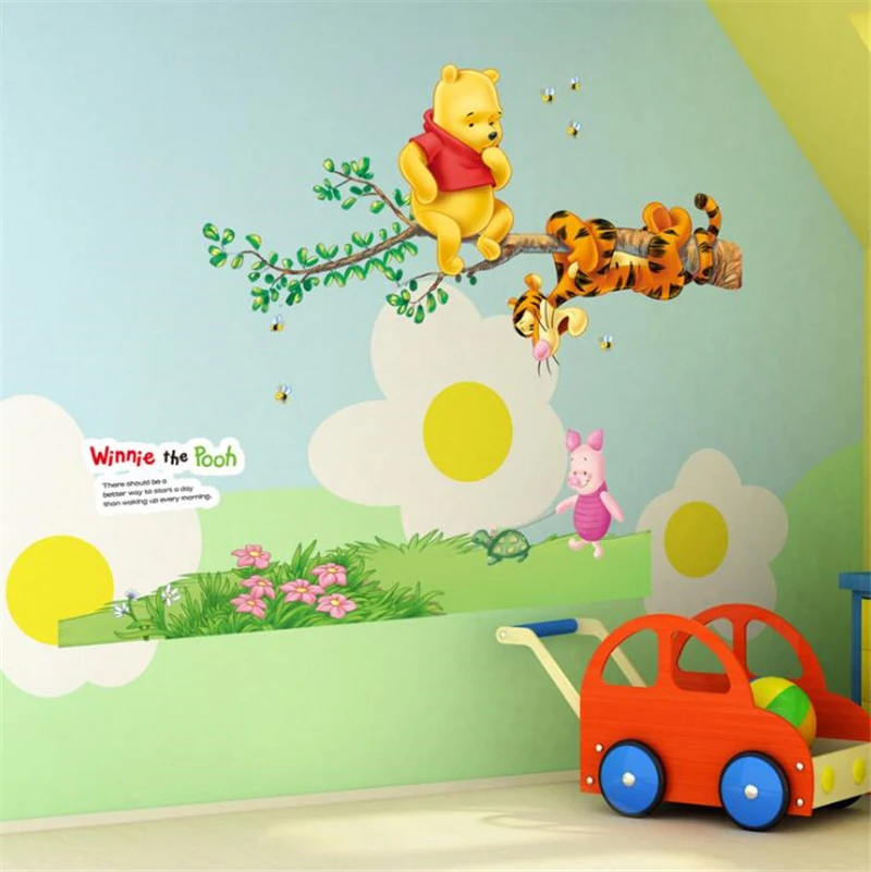 Cartoon Winnie the pooh bear wall sticker for kids room living room bedroom wall decoration kids gift door sticker 