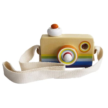 

Children'S Camera Wood Camera Creative Kaleidoscope Mini Wooden Camera Toy Color Wooden Camera Portable Camera Child-Lanyard