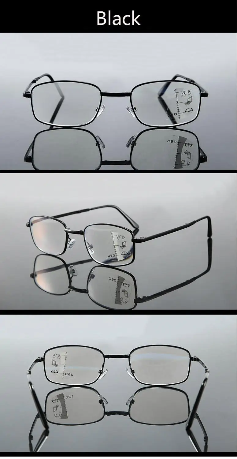 Смарт зум прогрессивные многофокусные складные очки для чтения для мужчин и женщин анти-синий свет пресбиопии очки при дальнозоркости Gafas Lectura - Цвет оправы: Black