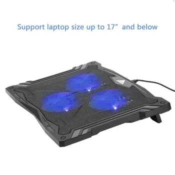 

Portable Ultra-thin Long Life Angle Adjustment High Airflow LED Light USB Powered 3 Fan Chill Mat Laptop Cooling Pad