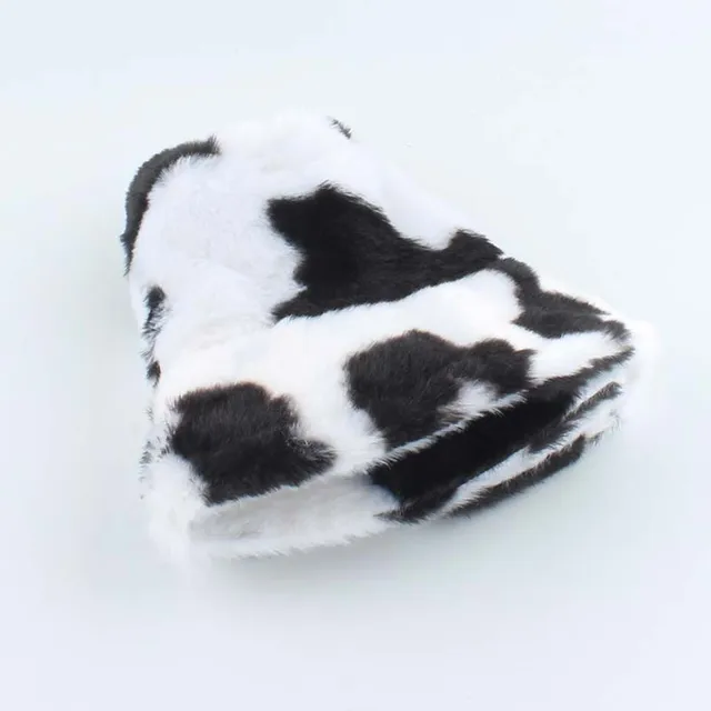 Faux Fur Winter Hats For Women Black White Cow Print Bucket Hat Men Panama Fisherman Caps - The Cow Print