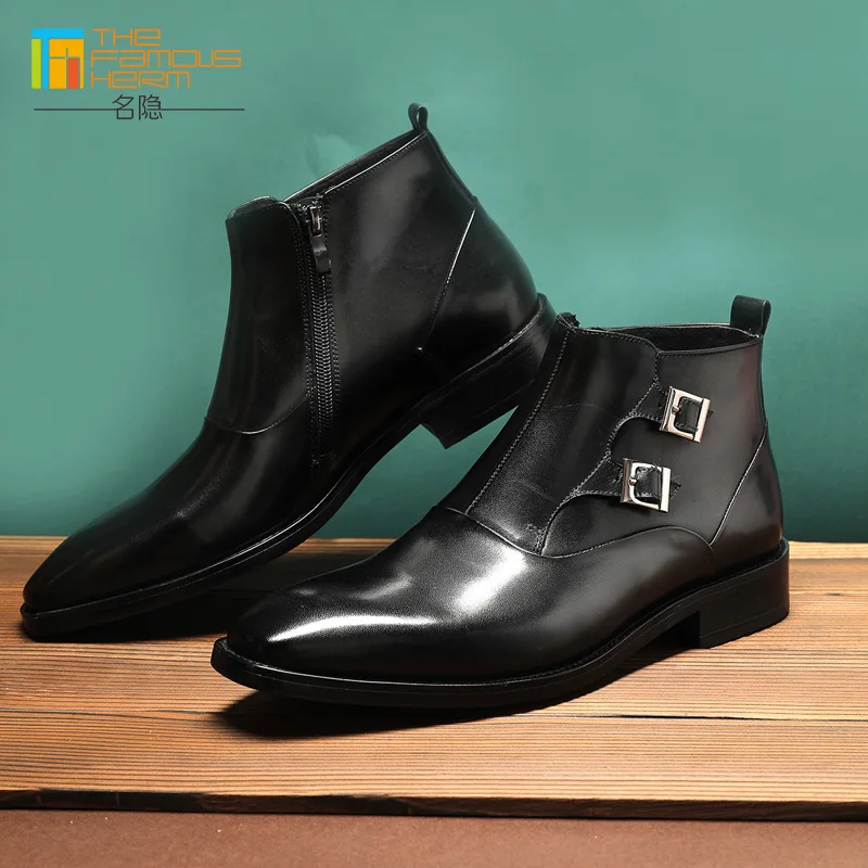 

TFH Men's Boot | First Layer Shoes Men Autumn And Winter New Style Chelsea Buckle Zipper Casual Business Martin Boots Men's
