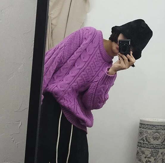 Lazy oaf Круглый вырез свободные фиолетовые витые вязаные свитера для женщин осень зима пуловер Трикотаж Джемперы Джерси mujer Повседневная