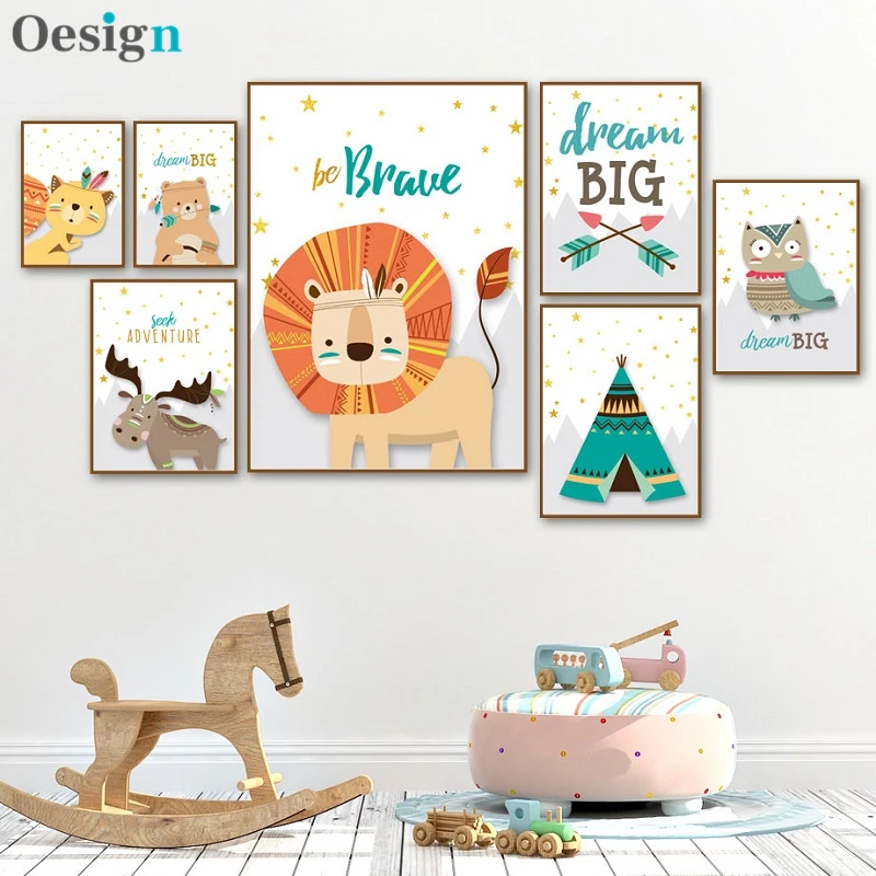 

Bear Fox Lion Owl Raccoon Tent Dream Quotes Nordic Posters And Prints Wall Art Canvas Painting Wall Pictures Kids Room Decor