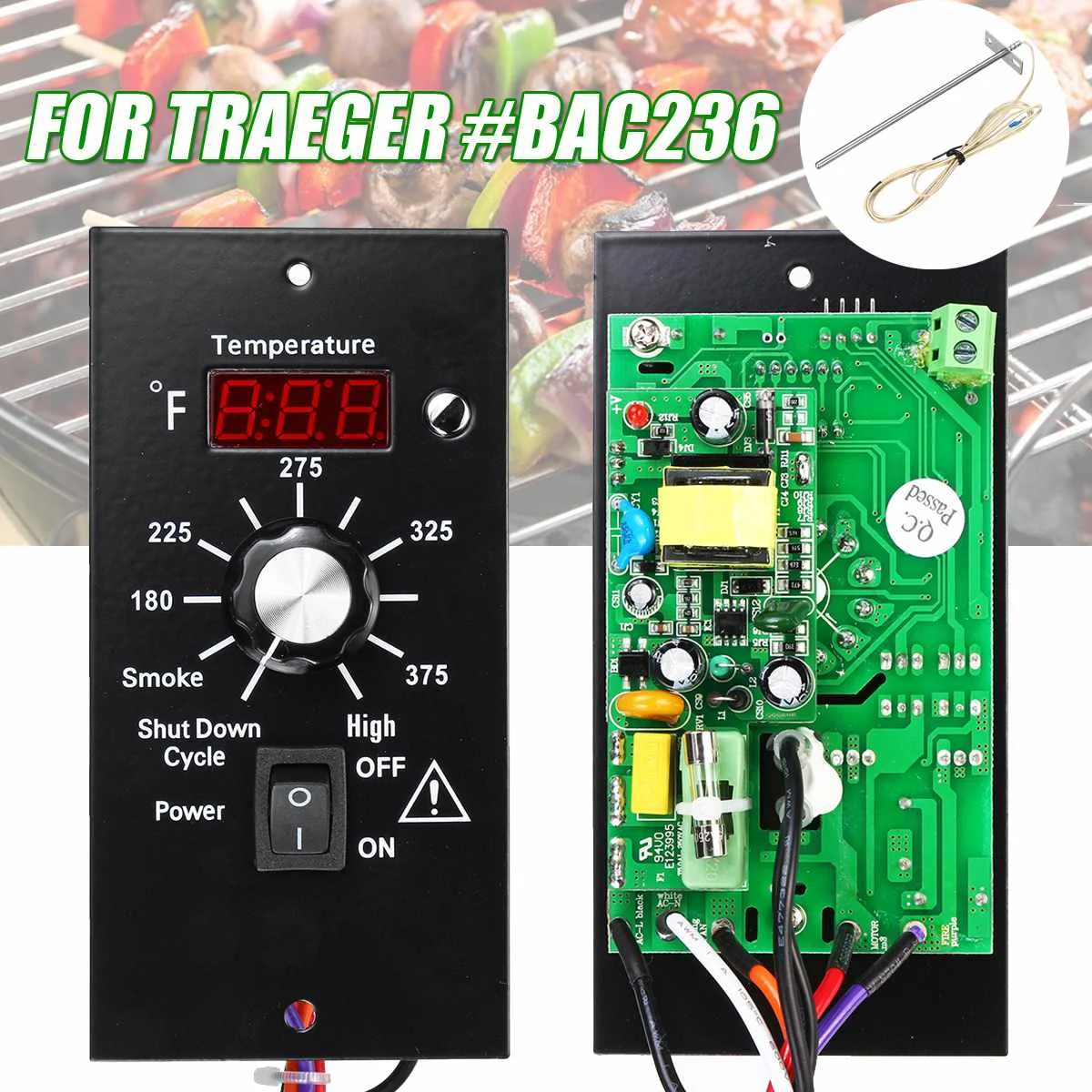 Digital Thermostat Control Board+Probe For Traeger Wood Pellet Grills#BAC236 Display Fireplace Parts