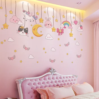 

[SHIJUEHEZI] Cartoon Stars Coulds Moon Wall Stickers DIY Animal Mural Decals for Kids Rooms Baby Bedroom Nursery Home Decoration