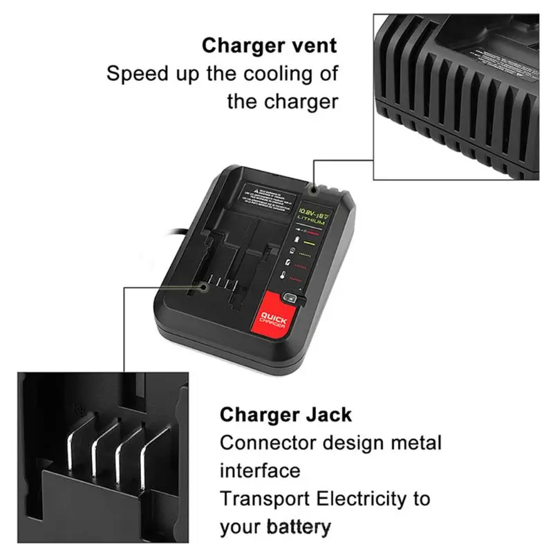 Зарядное устройство для Black Decker Для Porter-кабель для аккумуляторов Стэнли 10,8-20 в