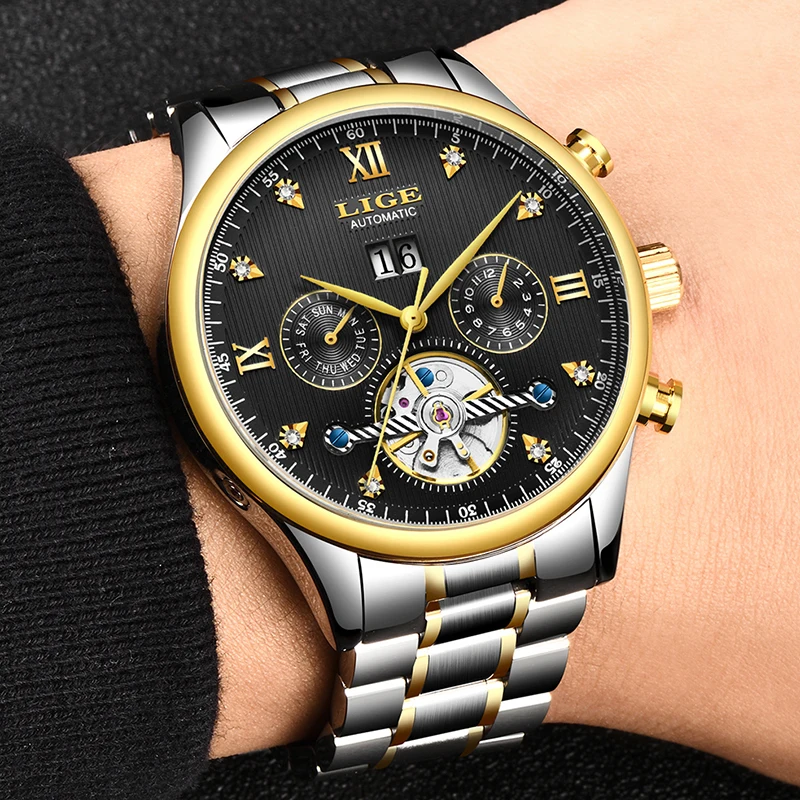 

LIGE Mens Watches Top Brand Luxury Automatic Mechanical Watch Men Full Steel Business Waterproof Sport Watches Relogio Masculino