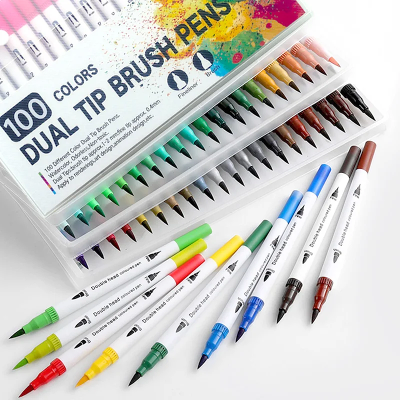 12/60//100/120PCS Dual Tip Brush Marker Pen Fine Liner Watercolor Art Markers For Coloring Drawing Painting sketching markers longer orange 4k resin 3d printer 10 5 31 5um resolution parallel uv lighting dual z axis liner guide 118 66 190mm