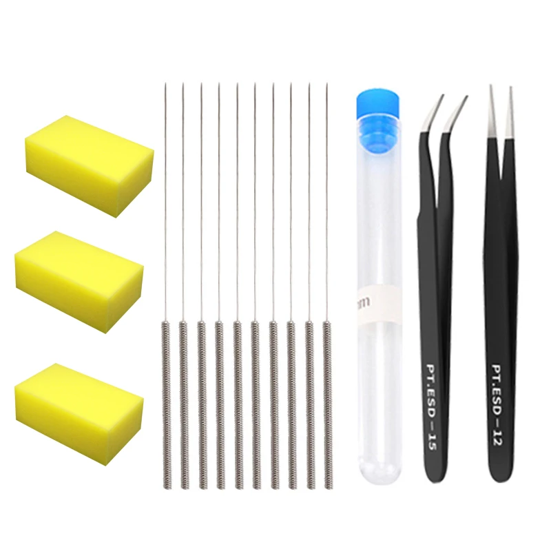 3D Printer Nozzle Cleaning Kit with 10 PCS 0.4MM Needles 2 Types Sophisticated Tweezers and 3 Pieces Removal Sponge | Компьютеры и
