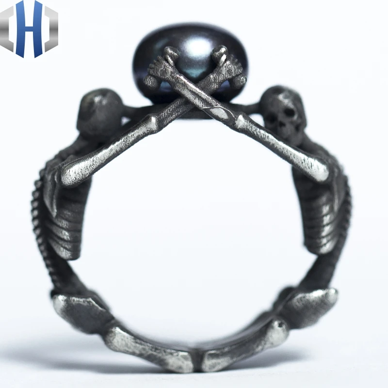 

Original Design Handmade Silver Skull Pearl Ring 925 Silver Personalized Index Finger Skull Ring Silver