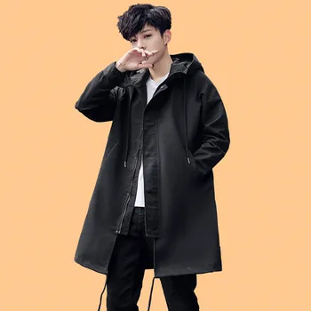

Men's jacket Spring and autumn new fashion hooded long coat windbreaker men's solid color loose jacket large size men's clothing