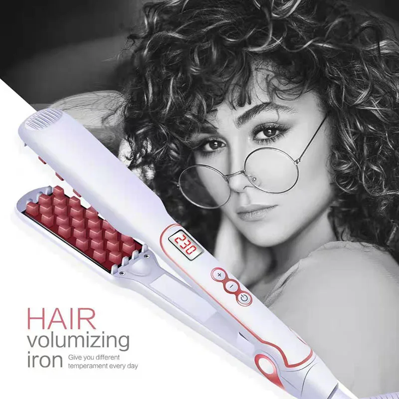 Mini 3D Grid Hair Crimper Curling Iron Volumizing Hair Iron Ceramic