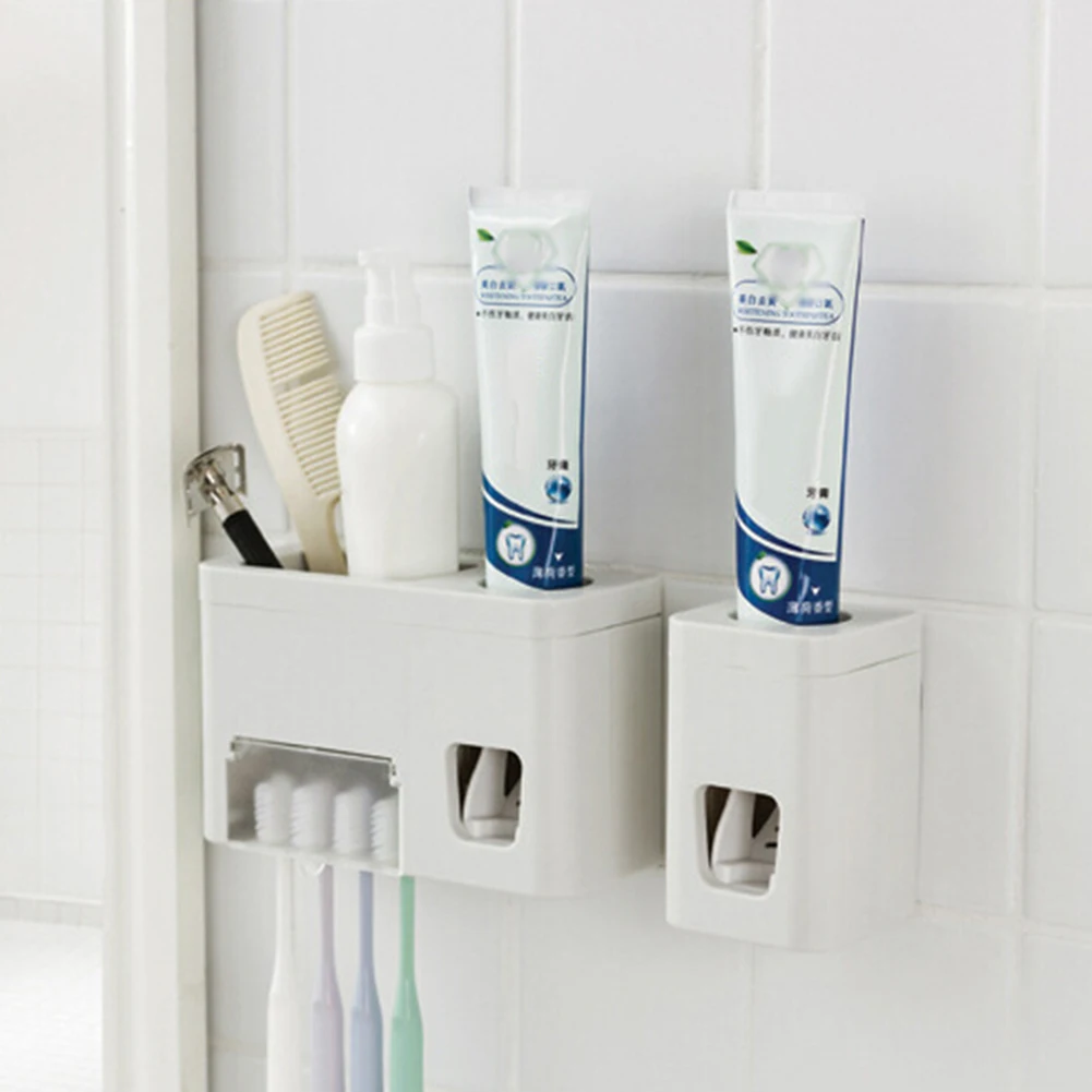 Wall Mounted Stand Home Toothbrush Holder Automatic Toothpaste Dispenser Squeezer Rack Dust-proof Bathroom Accessories Tools Set