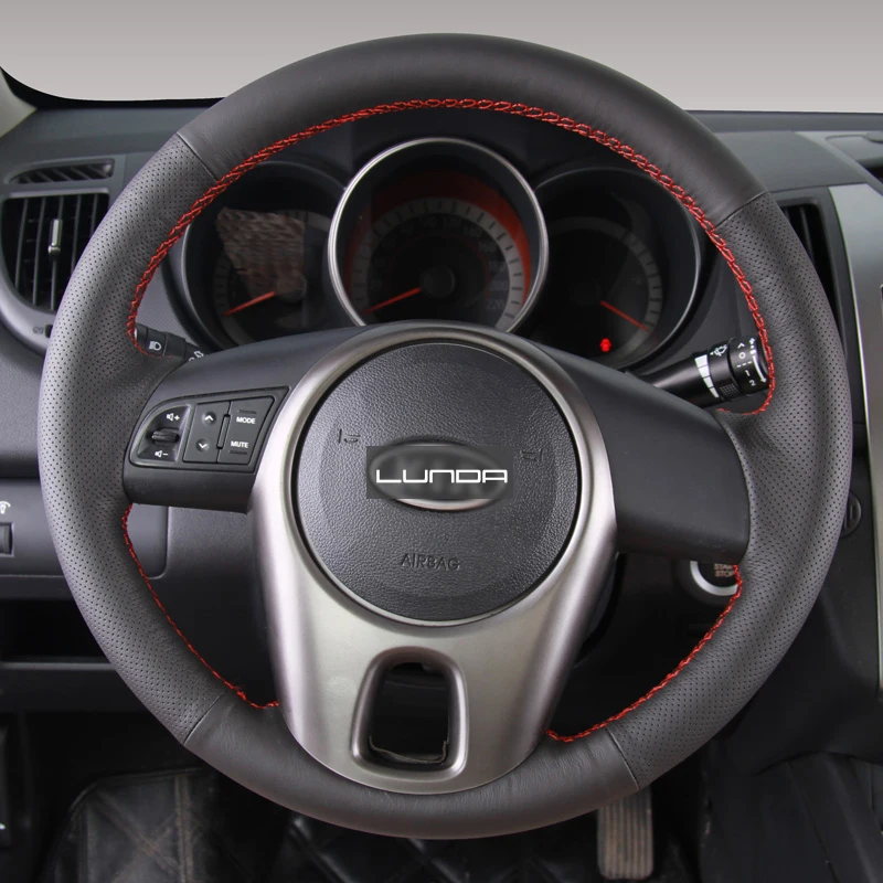 LUNDA черный кожаный чехол рулевого колеса автомобиля для Kia Forte 2009 2014 Soul 2010 2013 Rio 2011