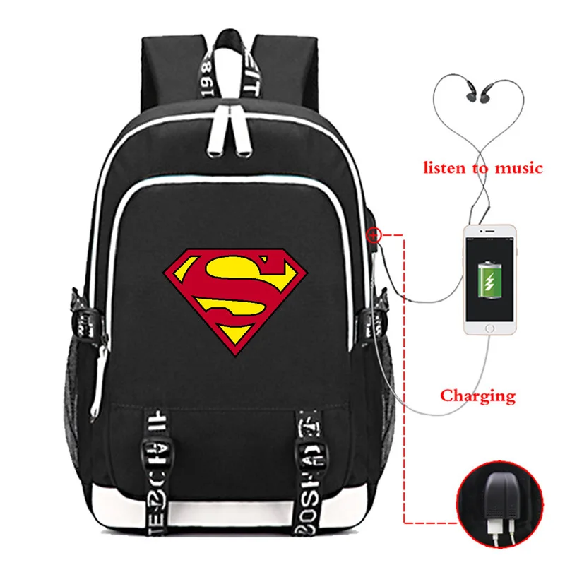 Normal bag C Герой Супермен холщовый рюкзак usb зарядка школьная сумка светящийся Музыкальный Рюкзак Сумка через плечо дорожная сумка для ноутбука рюкзак - Цвет: Normal bag C