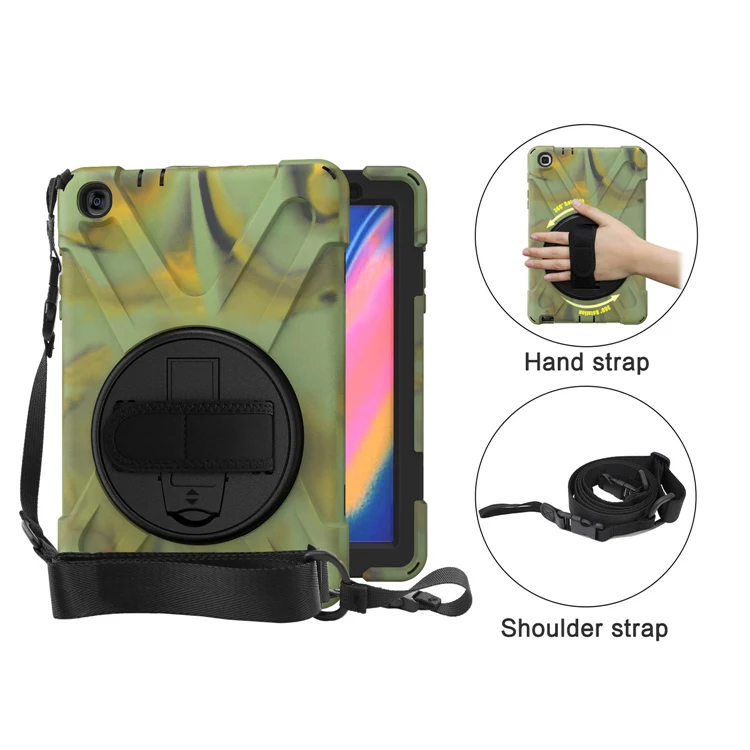 ArmyGreen Силиконовый чехол для Amazon fire HD 8 дюймов 360 вращающийся защитный чехол-подставка для планшета тяжелый противоударный с плечевым ремнем - Цвет: ArmyGreen