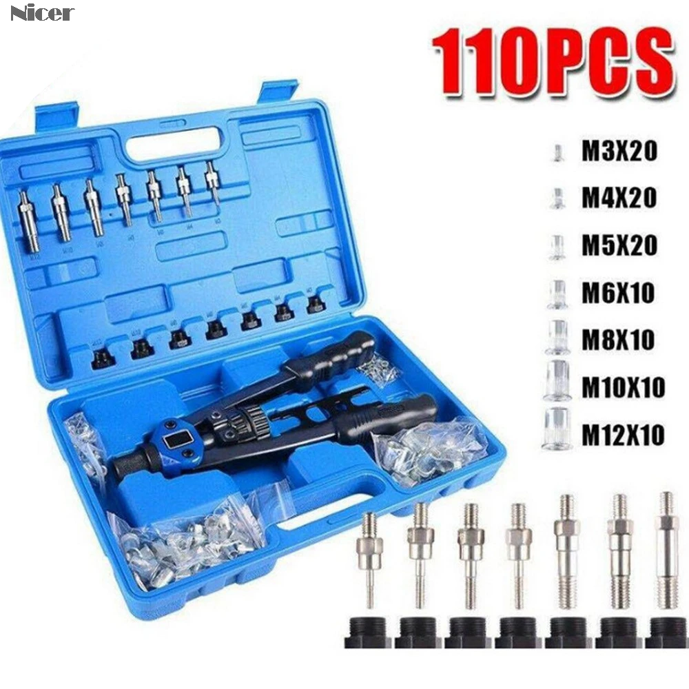 110pc/set Manual Rivet Machine / Rivet Gun Nut Tool M3m8 Thread Nut