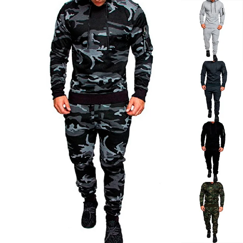Мужской костюм, комплект из 2 предметов, куртка, костюм, камуфляж, пэчворк, длинный рукав, на молнии, мужские спортивные костюмы, хип-хоп куртка с капюшоном, костюм