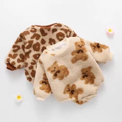 Barboteuse en fourrure pour nouveau né, hauts chauds, imprimé léopard, vêtements mignons pour bébé fille 
