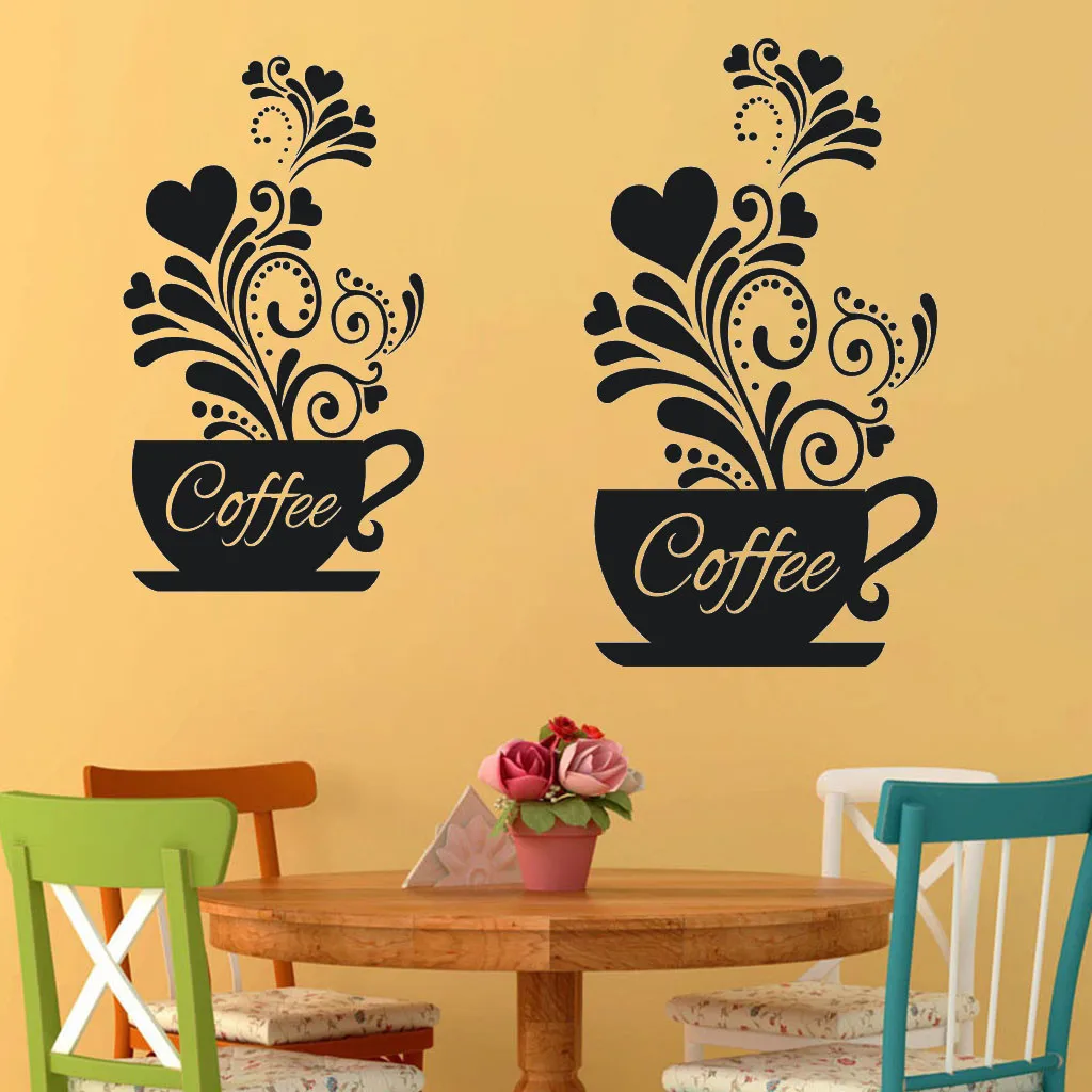 Креативные наклейки на стену из ПВХ с изображением виноградной лозы, кофейной чашки для кафе, ресторана, декоративные наклейки, обои, Резные 3d наклейки для кухни