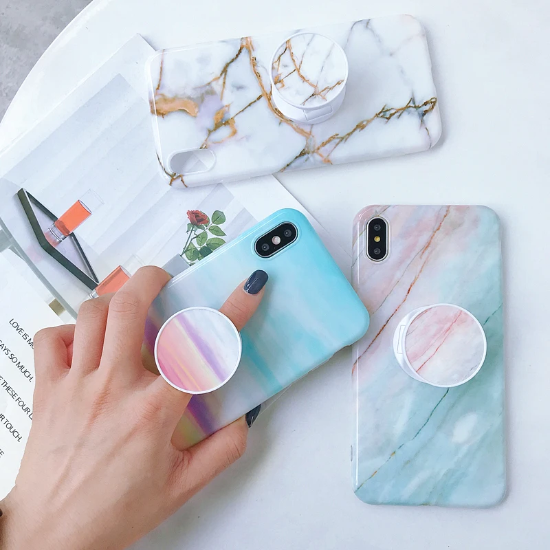 

Marble Stand case For iphone 7 XS max case Silicone Soft IMD Holder Cover For iPhone 6S 7 8 Plus X XR XS Phone case Fundas