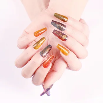 

Gradient Glitter Powder Trapezoid Ballet Fake Nails High Quality Material Long Style Wearable Full Cover Finished Nail D